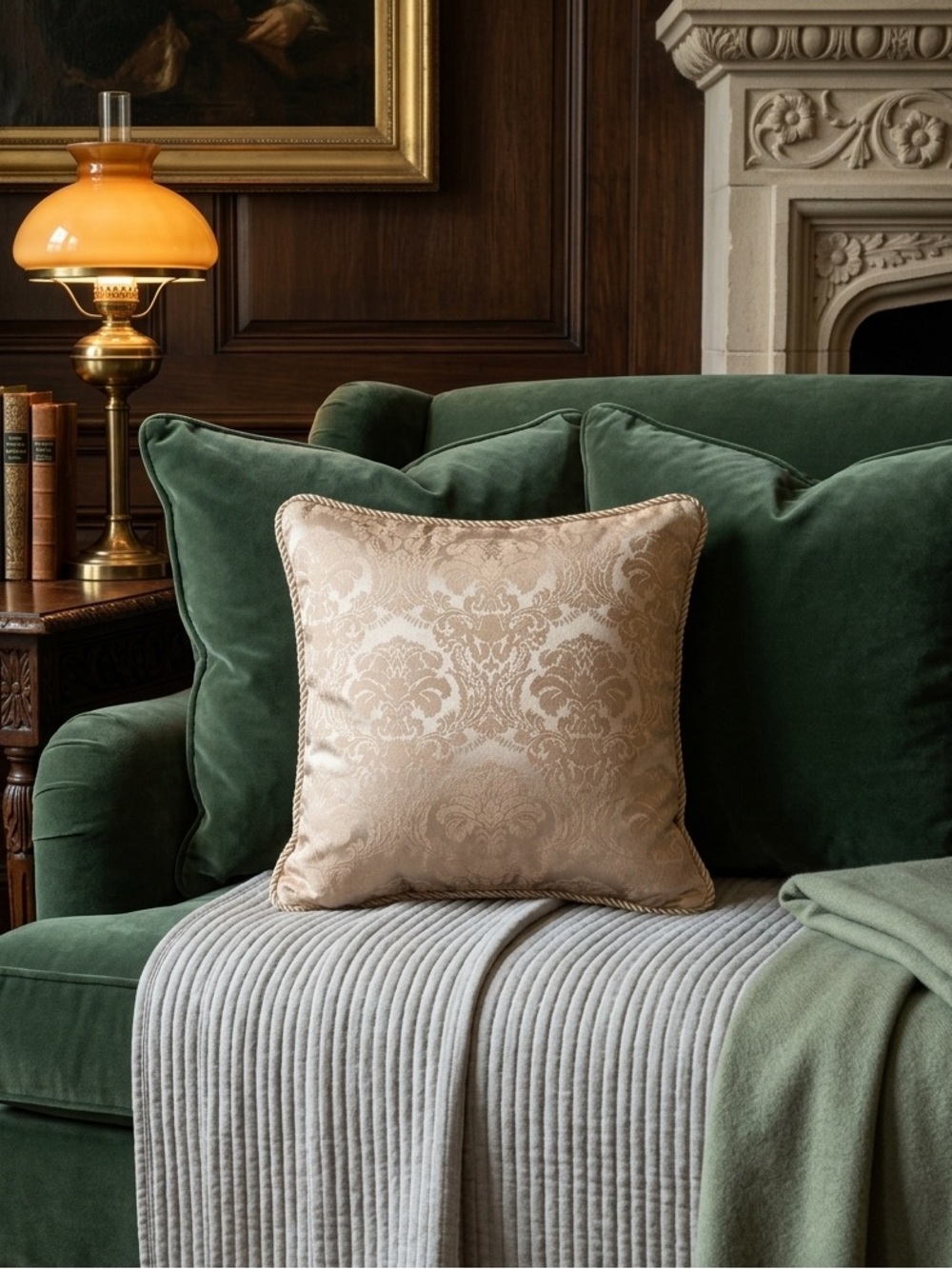 Hand Dyed Damask Accent Pillow Cottagecore Minimalist Gold Beige Throw Cushion